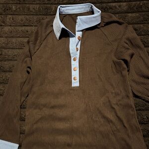 Brown and Blue Women's Blouse